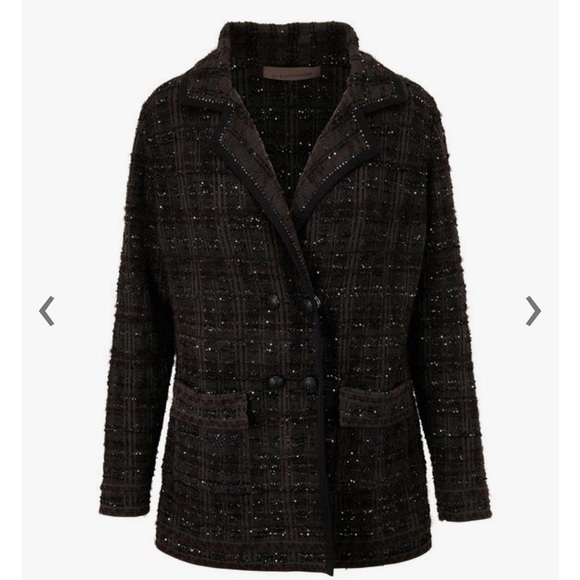 D. EXTERIOR Green & Black Wool Plaid Sparkle Double Breasted Blazer Holiday L - Picture 1 of 9